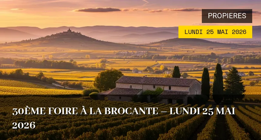 Affiche de l'événement : 30ème foire à la Brocante – Lundi 25 Mai 2026