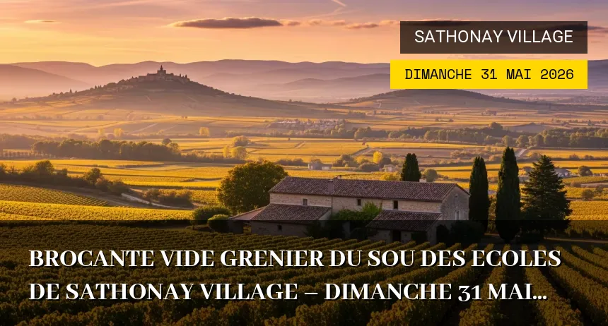 Affiche de l'événement : Brocante Vide Grenier du Sou des Ecoles de Sathonay Village – Dimanche 31 Mai 2026