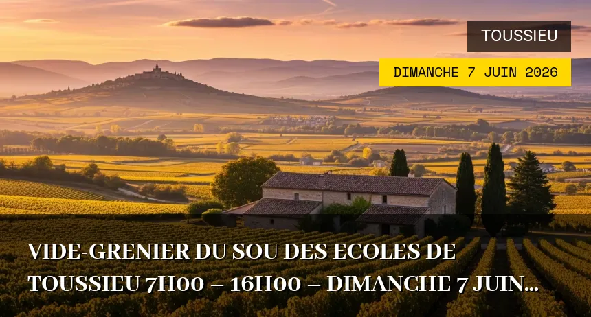 Affiche de l'événement : Vide-grenier du sou des ecoles de toussieu 7h00 – 16h00 – Dimanche 7 Juin 2026