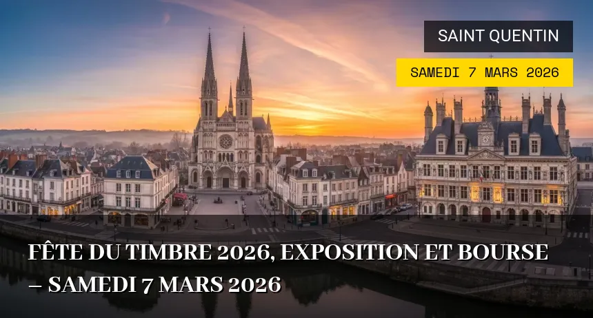 Affiche de l'événement : Fête du timbre 2026, exposition et bourse – Samedi 7 Mars 2026