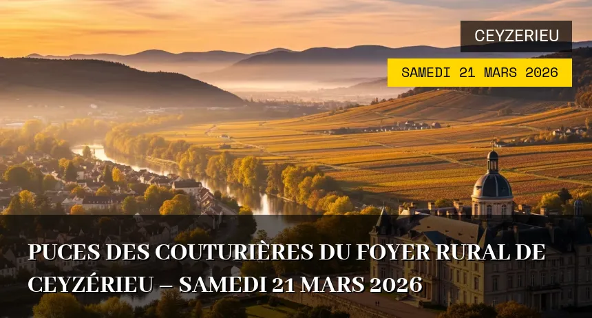 Affiche de l'événement : Puces des Couturières du Foyer Rural de Ceyzérieu – Samedi 21 Mars 2026