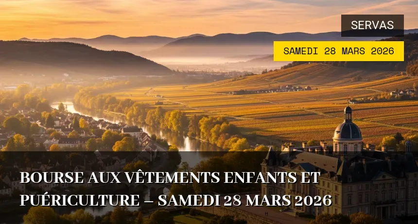 Affiche de l'événement : Bourse aux vêtements enfants et puériculture – Samedi 28 Mars 2026