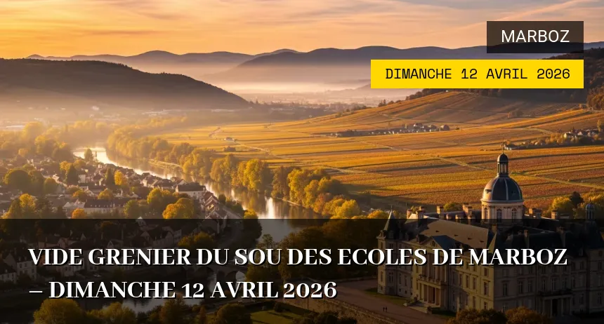 Affiche de l'événement : Vide Grenier du Sou des Ecoles de Marboz – Dimanche 12 Avril 2026