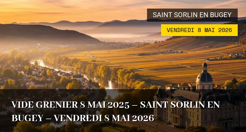 Affiche de l'événement : Vide grenier 8 mai 2025 – Saint Sorlin en Bugey – Vendredi 8 Mai 2026