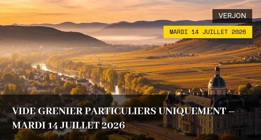 Affiche de l'événement : vide grenier Particuliers uniquement – Mardi 14 Juillet 2026