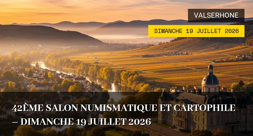 Affiche de l'événement : 42ème Salon Numismatique et Cartophile – Dimanche 19 Juillet 2026