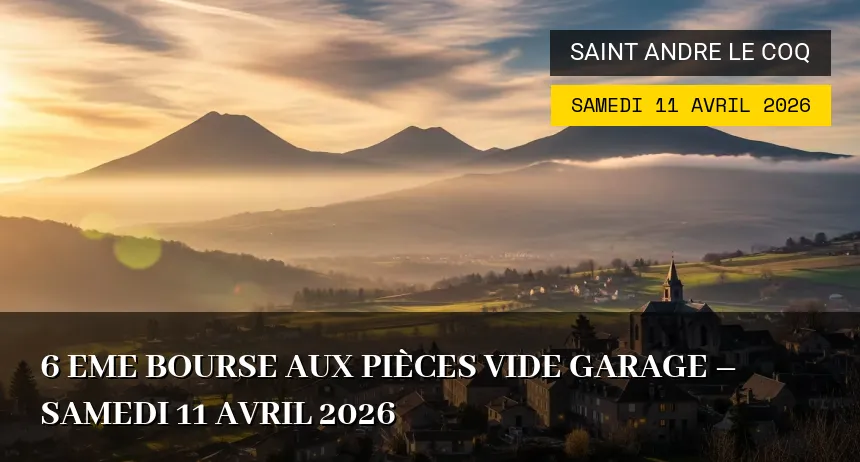 Affiche de l'événement : 6 eme bourse aux pièces vide garage – Samedi 11 Avril 2026