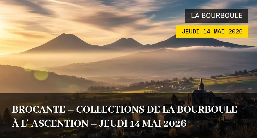Affiche de l'événement : Brocante – collections de la bourboule à l&rsquo; ascention – Jeudi 14 Mai 2026