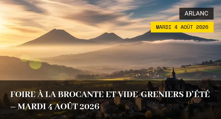 Affiche de l'événement : foire à la brocante et vide-greniers d&rsquo;été – Mardi 4 Août 2026