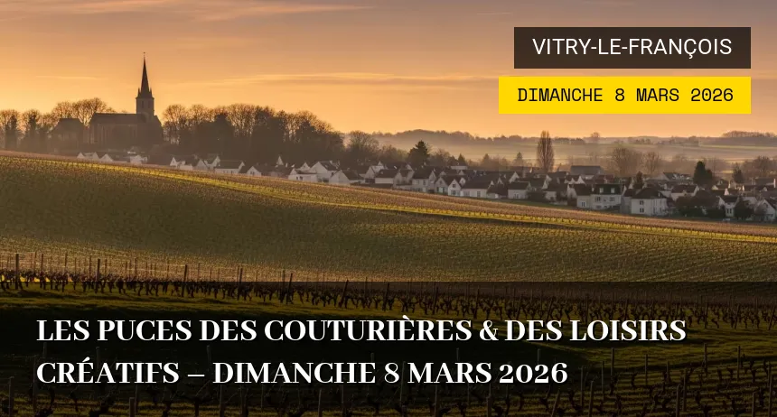 Affiche de l'événement : Les Puces des Couturières & des Loisirs Créatifs – Dimanche 8 Mars 2026