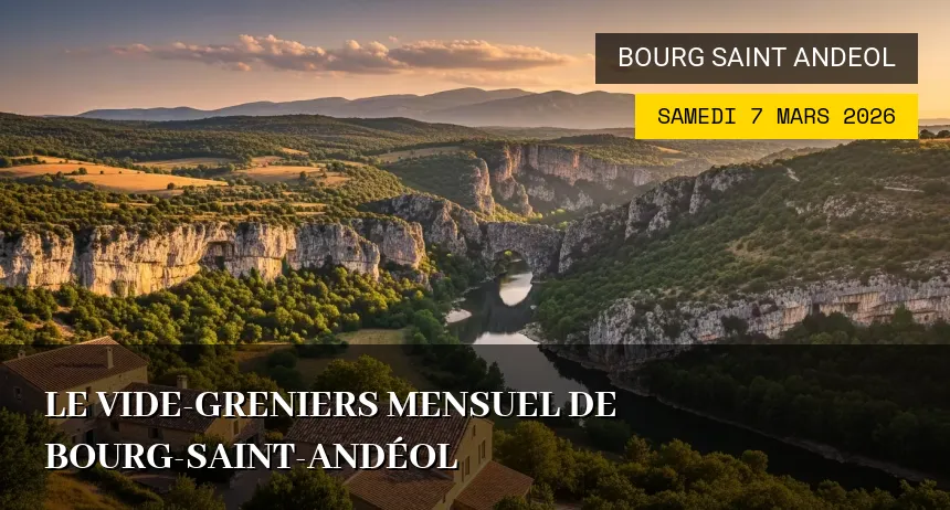 Affiche de l'événement : Le vide-greniers mensuel de Bourg-Saint-Andéol