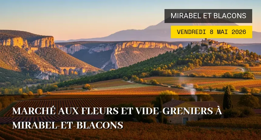 Affiche de l'événement : Marché aux Fleurs et Vide-greniers à Mirabel-et-Blacons