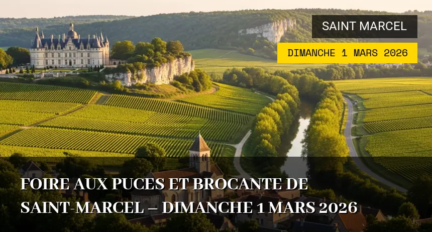 Affiche de l'événement : Foire aux Puces et Brocante de Saint-Marcel – Dimanche 1 Mars 2026