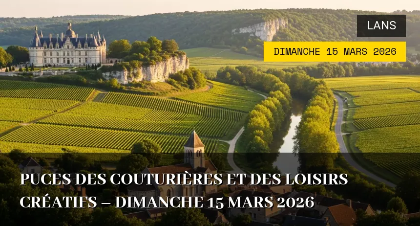 Affiche de l'événement : Puces des couturières et des loisirs créatifs – Dimanche 15 Mars 2026