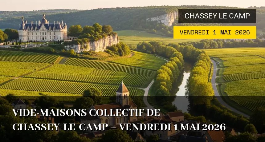 Affiche de l'événement : Vide-maisons collectif de Chassey-le-Camp – Vendredi 1 Mai 2026