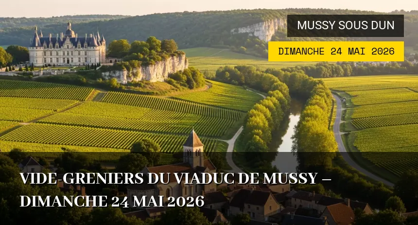Affiche de l'événement : Vide-greniers du Viaduc de Mussy – Dimanche 24 Mai 2026