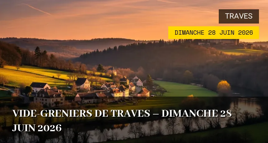 Affiche de l'événement : Vide-greniers de Traves – Dimanche 28 Juin 2026