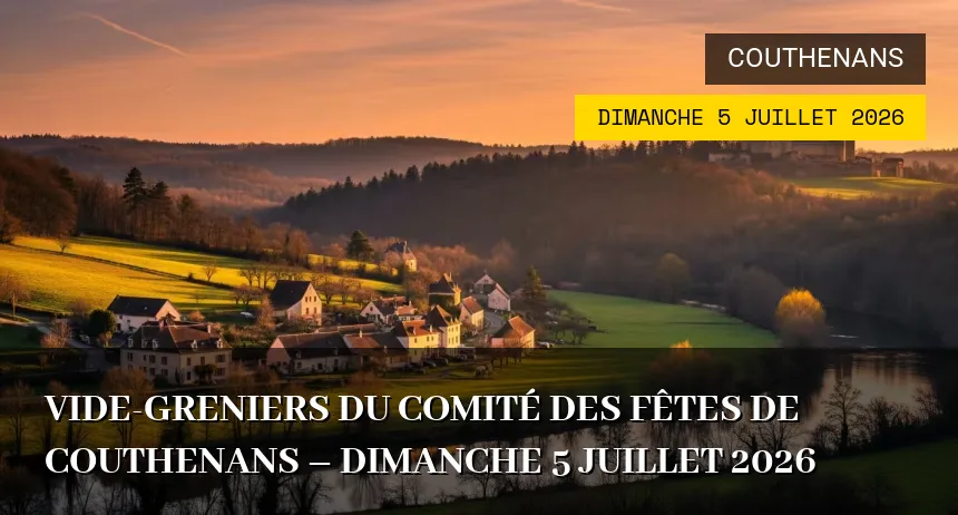 Affiche de l'événement : Vide-greniers du comité des fêtes de Couthenans – Dimanche 5 Juillet 2026