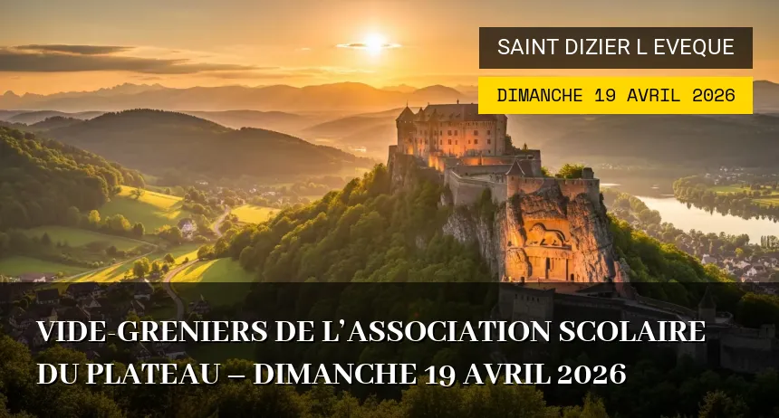 Affiche de l'événement : Vide-greniers de l&rsquo;association scolaire du plateau – Dimanche 19 Avril 2026