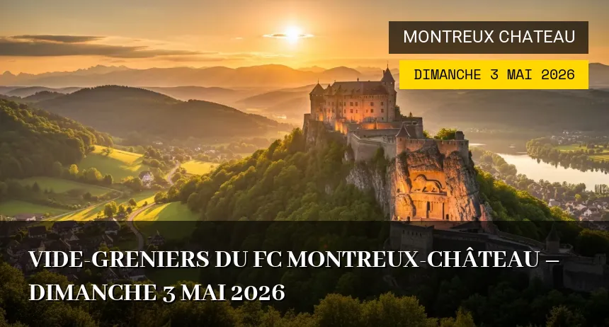 Affiche de l'événement : Vide-greniers du FC Montreux-Château – Dimanche 3 Mai 2026