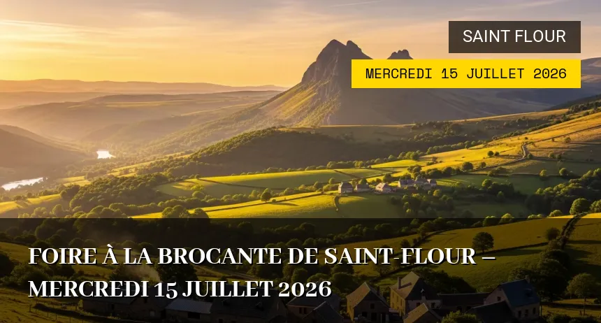 Affiche de l'événement : Foire à la Brocante de Saint-Flour – Mercredi 15 Juillet 2026