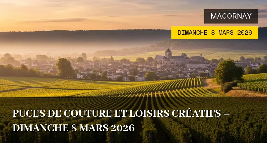 Affiche de l'événement : Puces de Couture et Loisirs Créatifs – Dimanche 8 Mars 2026