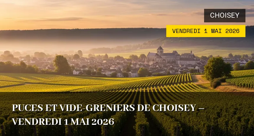 Affiche de l'événement : Puces et vide-greniers de Choisey – Vendredi 1 Mai 2026