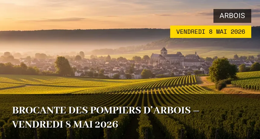 Affiche de l'événement : Brocante des Pompiers d&rsquo;Arbois – Vendredi 8 Mai 2026