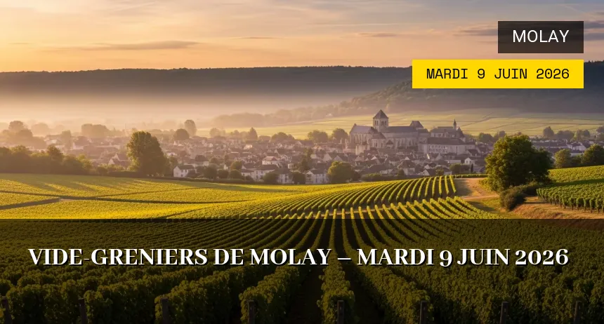 Affiche de l'événement : Vide-greniers de Molay – Mardi 9 Juin 2026