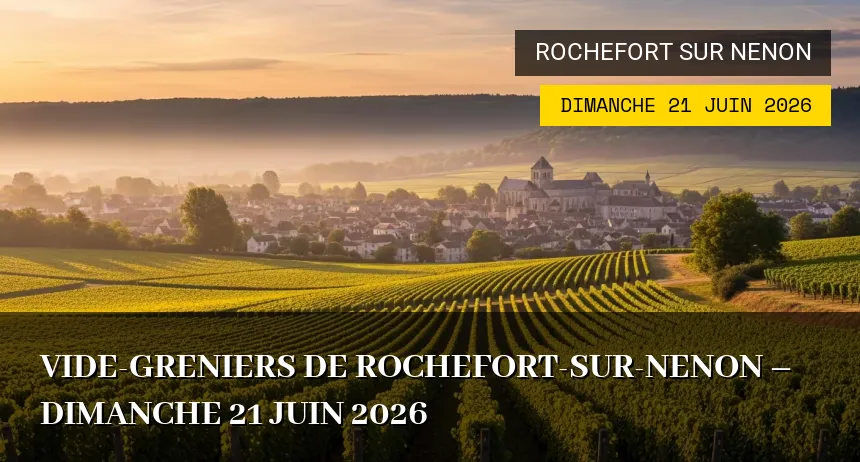 Affiche de l'événement : Vide-greniers de Rochefort-sur-Nenon – Dimanche 21 Juin 2026