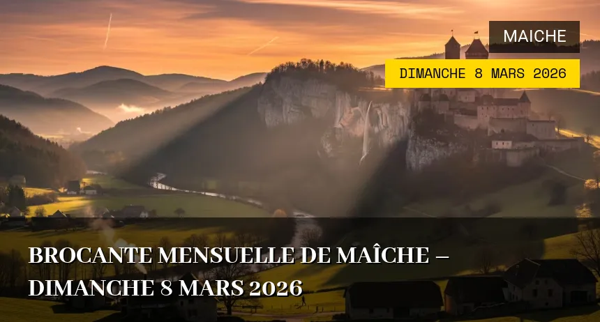 Affiche de l'événement : Brocante mensuelle de Maîche – Dimanche 8 Mars 2026