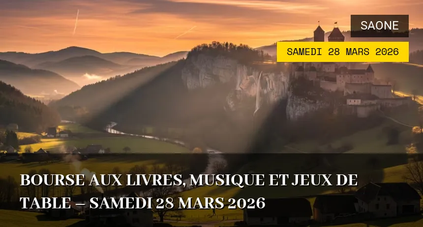 Affiche de l'événement : Bourse aux livres, musique et jeux de table – Samedi 28 Mars 2026