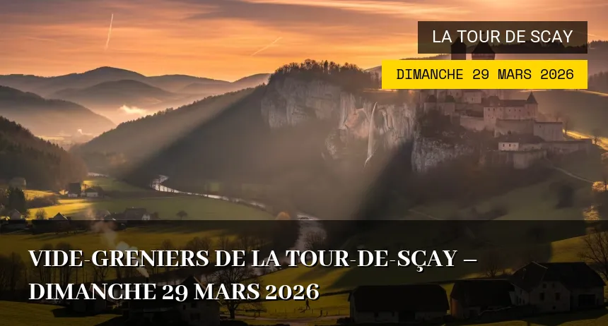 Affiche de l'événement : Vide-greniers de La Tour-de-Sçay – Dimanche 29 Mars 2026