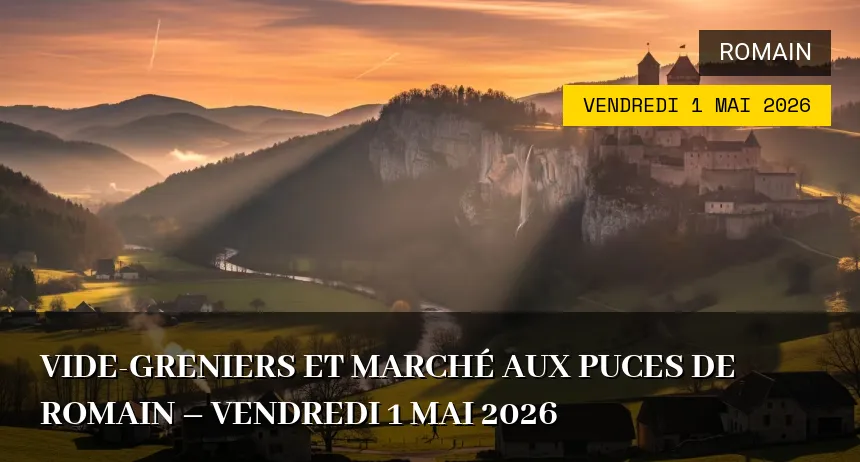 Affiche de l'événement : Vide-greniers et marché aux puces de Romain – Vendredi 1 Mai 2026