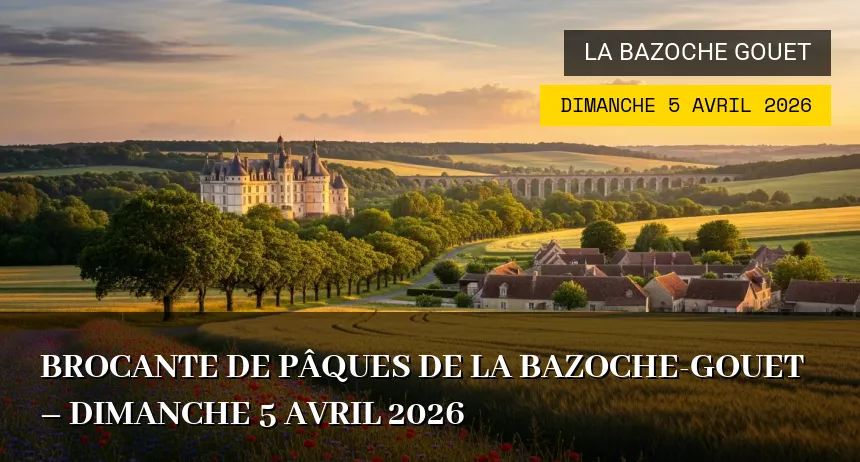 Affiche de l'événement : Brocante de Pâques de La Bazoche-Gouet – Dimanche 5 Avril 2026
