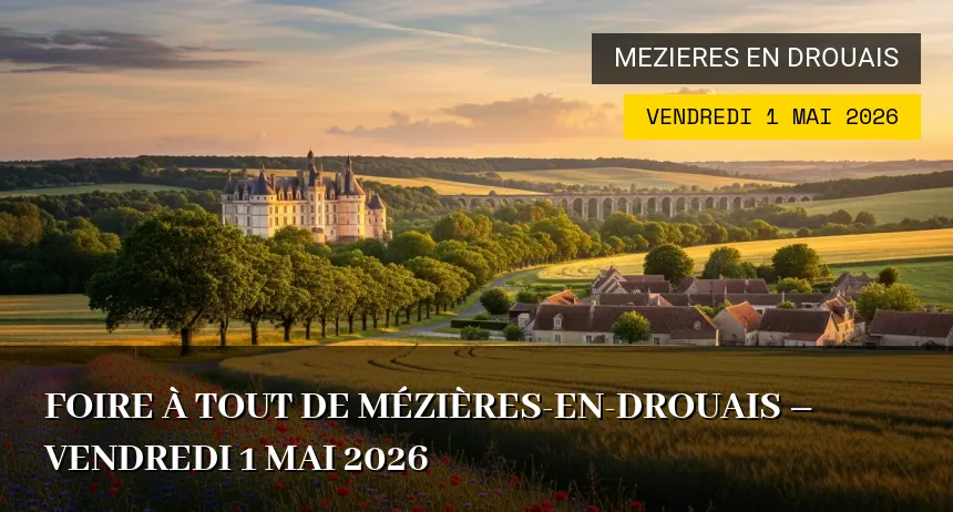 Affiche de l'événement : Foire à tout de Mézières-en-Drouais – Vendredi 1 Mai 2026