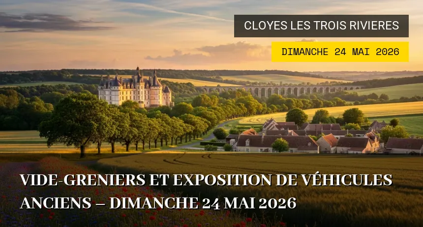 Affiche de l'événement : Vide-greniers et exposition de véhicules anciens – Dimanche 24 Mai 2026