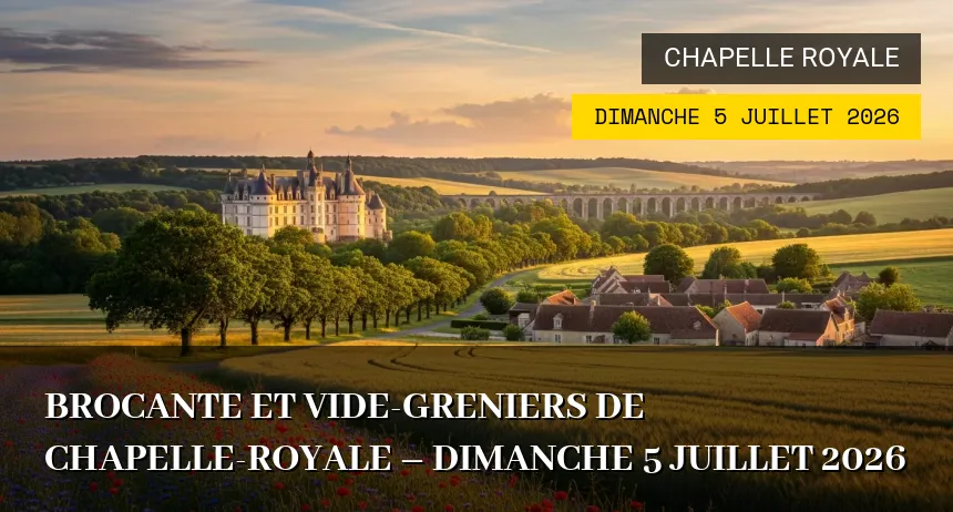 Affiche de l'événement : Brocante et Vide-greniers de Chapelle-Royale – Dimanche 5 Juillet 2026