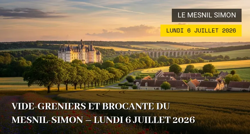 Affiche de l'événement : Vide-greniers et brocante du Mesnil-Simon – Lundi 6 Juillet 2026