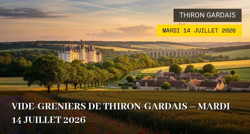 Affiche de l'événement : Vide-greniers de Thiron-Gardais – Mardi 14 Juillet 2026