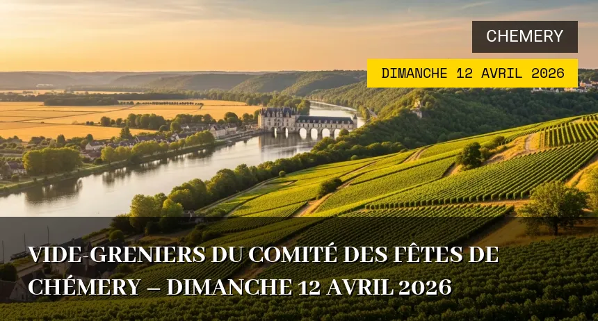 Affiche de l'événement : Vide-greniers du Comité des Fêtes de Chémery – Dimanche 12 Avril 2026