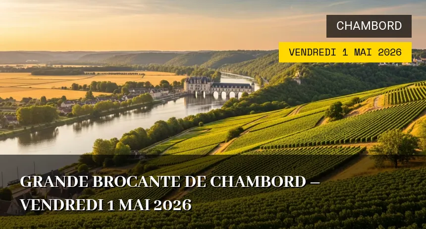 Affiche de l'événement : Grande brocante de Chambord – Vendredi 1 Mai 2026