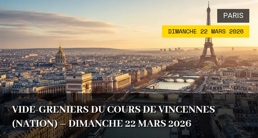 Affiche de l'événement : Vide-greniers du Cours de Vincennes (Nation) – Dimanche 22 Mars 2026