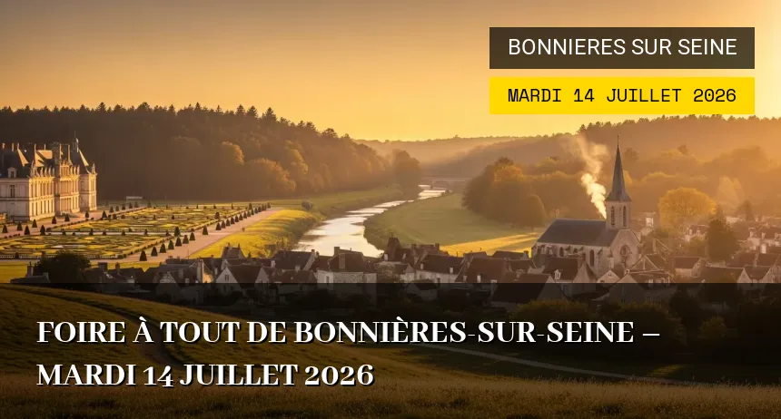 Affiche de l'événement : Foire à tout de Bonnières-sur-Seine – Mardi 14 Juillet 2026