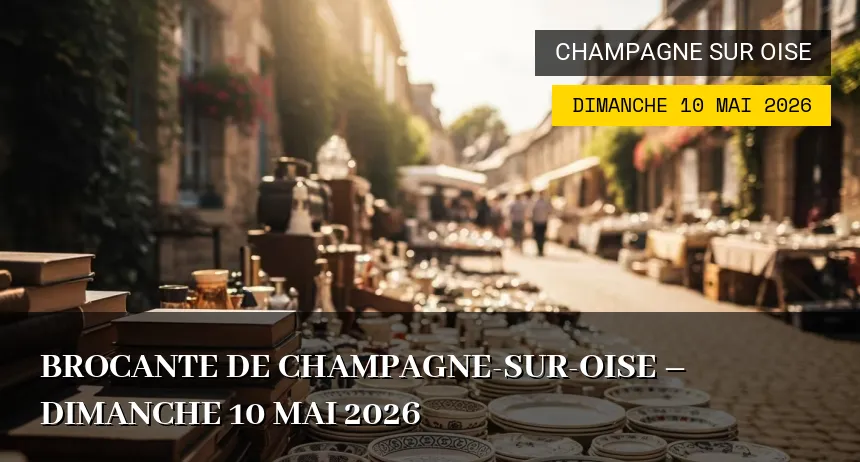 Affiche de l'événement : Brocante de Champagne-sur-Oise – Dimanche 10 Mai 2026