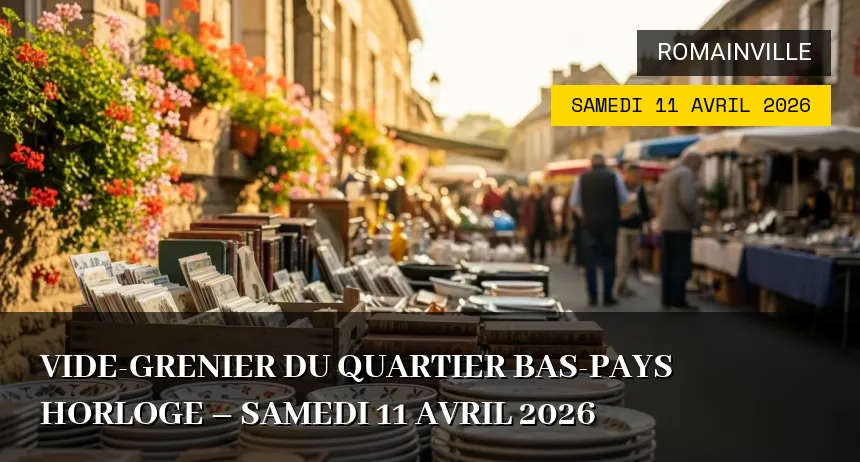Affiche de l'événement : Vide-grenier du quartier Bas-Pays Horloge – Samedi 11 Avril 2026