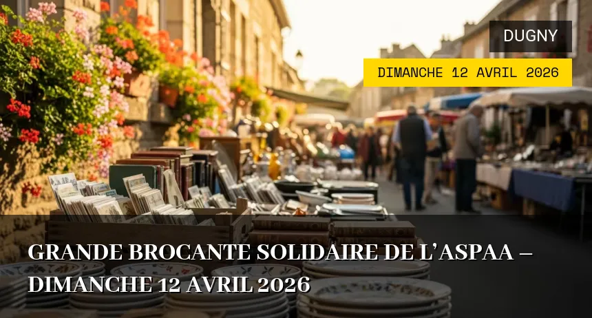 Affiche de l'événement : Grande brocante solidaire de l&rsquo;ASPAA – Dimanche 12 Avril 2026