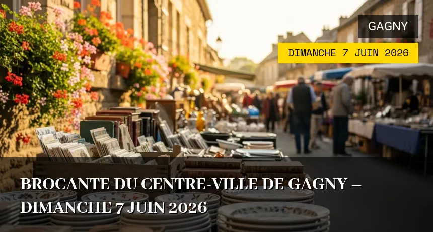 Affiche de l'événement : Brocante du centre-ville de Gagny – Dimanche 7 Juin 2026