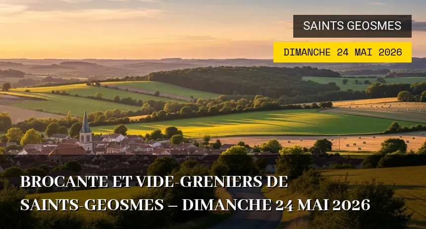 Affiche de l'événement : Brocante et Vide-greniers de Saints-Geosmes – Dimanche 24 Mai 2026