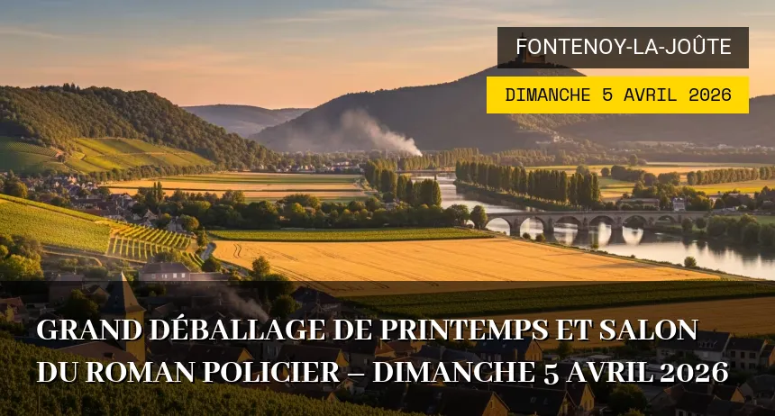 Affiche de l'événement : Grand Déballage de Printemps et Salon du Roman Policier – Dimanche 5 Avril 2026